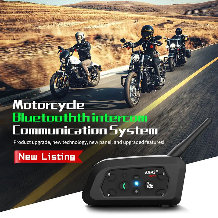 EJEAS V6 PRO+/PLUS Motorcycle Helmet Bluetooth Walkie Talkie 6 Rider Distance 800 Meters Waterproof IP67