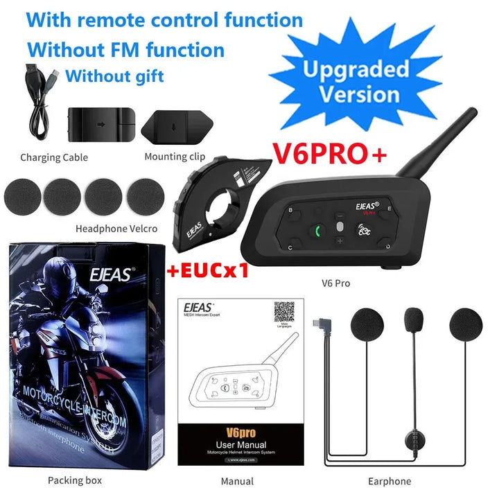 EJEAS V6 PRO+/PLUS Motorcycle Helmet Bluetooth Walkie Talkie 6 Rider Distance 800 Meters Waterproof IP67