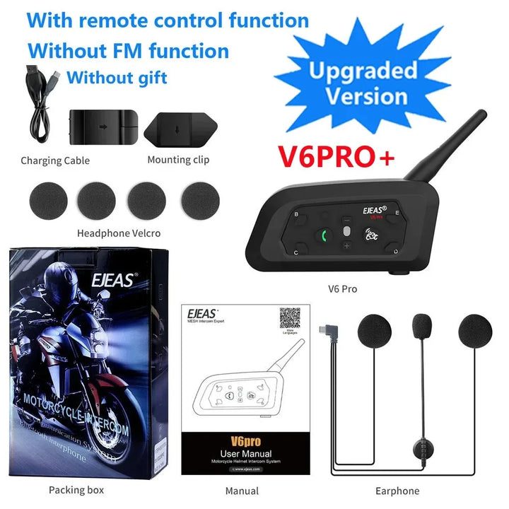 EJEAS V6 PRO+/PLUS Motorcycle Helmet Bluetooth Walkie Talkie 6 Rider Distance 800 Meters Waterproof IP67