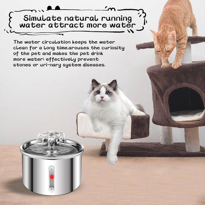 2L Stainless Steel Automatic Pet Water Dispenser Fountain For Cats And Dogs Drinking Bowl Easy To Clean Multiple Pets Supplies