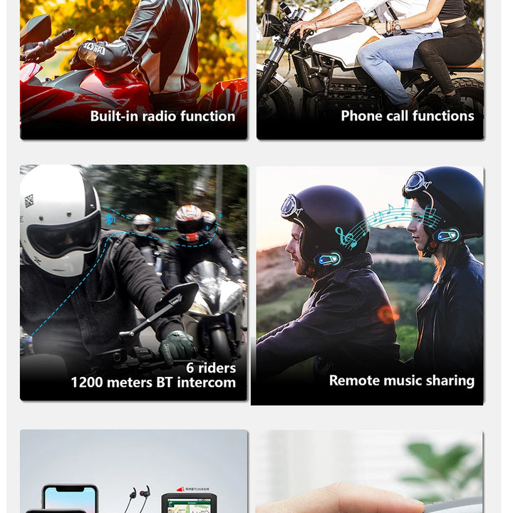 Freedconn T Max Pro Motorcycle Intercom Helmet Headset Bluetooth 5.0 6 Riders 1200M FM Motor Interphone Communicator Earphone