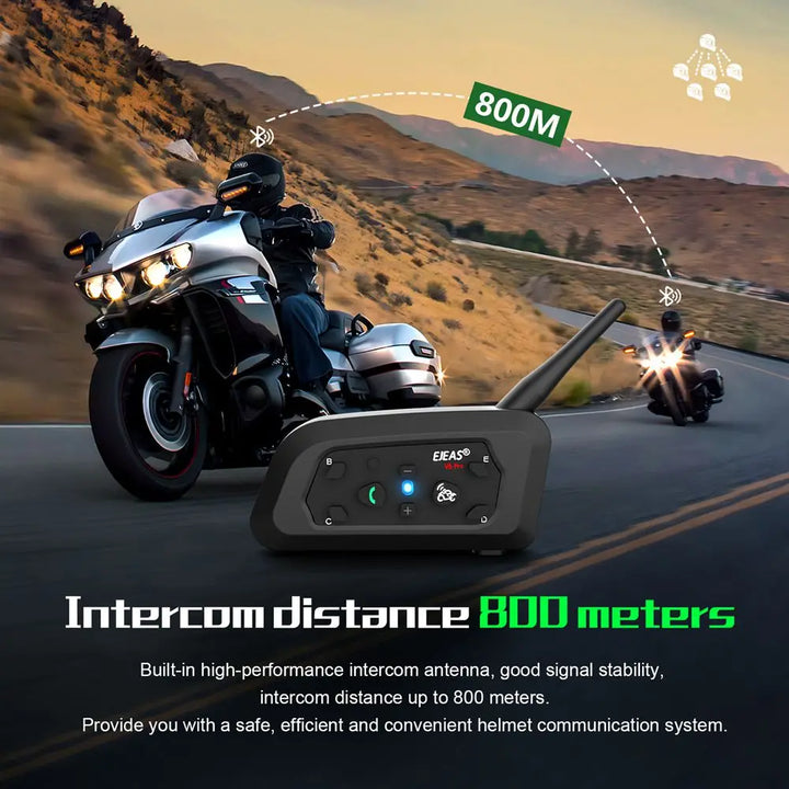 EJEAS V6 PRO+/PLUS Motorcycle Helmet Bluetooth Walkie Talkie 6 Rider Distance 800 Meters Waterproof IP67