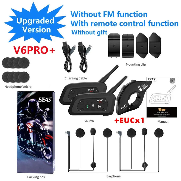 EJEAS V6 PRO+/PLUS Motorcycle Helmet Bluetooth Walkie Talkie 6 Rider Distance 800 Meters Waterproof IP67